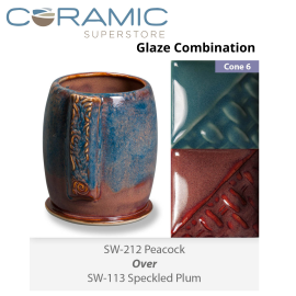 Peacock SW-212 over Speckled Plum SW-113 Stoneware Combination